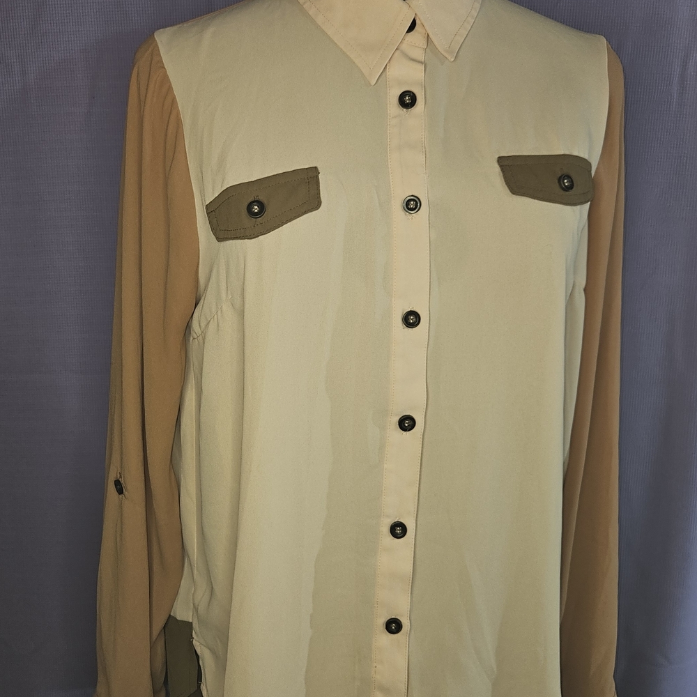 Edge Women's Button Down Shirt - Cream and Brown